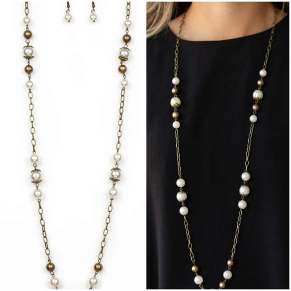 WALL STREET WALTZ BRASS NECKLACE/EARRING SET
